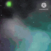 a drawing of a galaxy with a green light in the middle and the words kinemaster below it