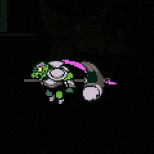 a pixel art drawing of a monster with a pink tail .