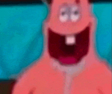 a blurry picture of patrick star from spongebob squarepants with his mouth wide open
