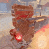 a screenshot of a video game shows a person standing next to a stack of wood