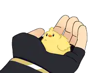 a drawing of a hand holding a small yellow bird with the number 3 on it