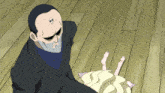 a man with a skull on his forehead is holding a child