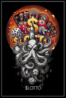 a drawing of an octopus surrounded by a rocket and a dollar sign