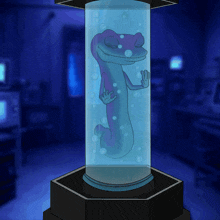 a cartoon of a lizard in a cylinder with bubbles