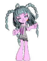 a pixel art drawing of a girl with purple hair