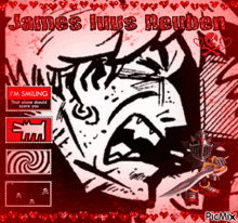 a picture of james luus reuben is surrounded by red hearts