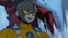 a cartoon character with a yellow jacket and a blue g on his chest