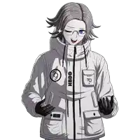 a person wearing a white jacket that says hbdd on it