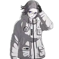 a drawing of a girl wearing a jacket that says hbdd