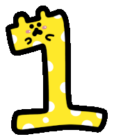 a yellow number 1 with white polka dots and black outline