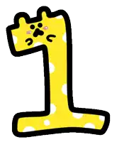 a yellow number 1 with white polka dots and black outline
