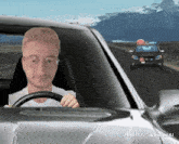 a man in a car with a police car behind him