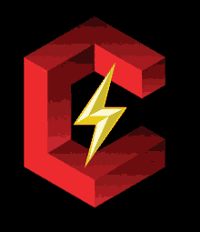 a red cube with a yellow lightning bolt in the middle