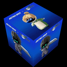 a blue box with astro bot written on the side