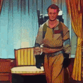 a cartoon of a man in a hazmat suit