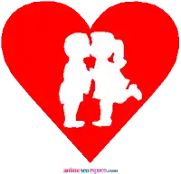 a red heart with a silhouette of two people kissing inside of it