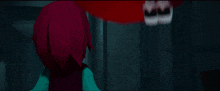 a girl with purple hair is standing next to another girl with red hair