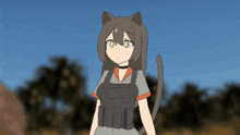 a drawing of a girl with cat ears and a vest