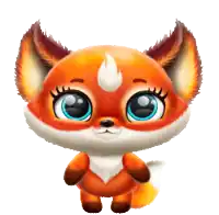 a cute cartoon fox with big blue eyes and a white tail