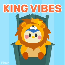 a lion wearing a crown is sitting on a throne with the words king vibes behind it