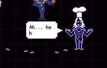 a pixel art character with a chef hat says just as planned the two lovese are reunit