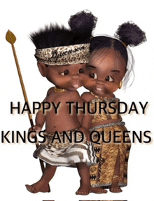 a happy thursday kings and queens greeting card with two dolls