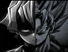 a black and white drawing of a demon slayer and a dragon ball z character