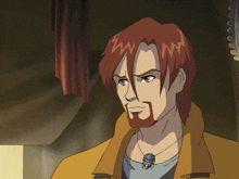 a cartoon character with red hair and a beard is wearing a necklace