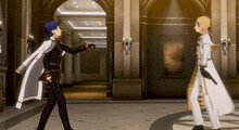 two anime characters are standing next to each other