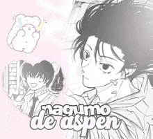 a black and white drawing of a boy with the name nagumo de aspen