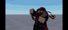 a person in a video game is wearing a red mask and a black hat
