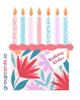 a birthday card with candles and a tag that reads birthday wishes