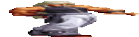 a pixel art of a man jumping in the air with his arms outstretched on a white background .