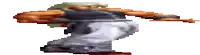 a pixel art of a man jumping in the air with his arms outstretched on a white background .
