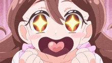 a cartoon girl with a heart in her mouth has a diamond in her eyes