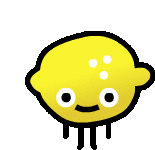 a cartoon drawing of a lemon with white eyes