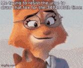 a cartoon character with glasses is holding a cat and says me trying to resist the urge