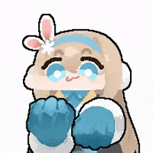 a pixel art drawing of a hamster with bunny ears and a flower on her head .