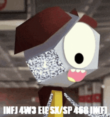 a cartoon character with a surprised look on his face and the words " infj 4w3 eiesw / sp 468 imf "