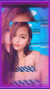 a picture of a woman in a striped top has tiktok written on the bottom