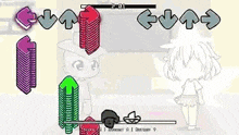 a girl in a skirt is standing in front of a stack of arrows in a video game .