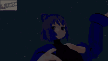 a purple haired anime girl is giving a thumbs up in front of a sign that says ' preparing for battle '