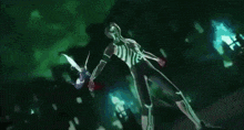 a person with a green glowing shirt that says ' n ' on it