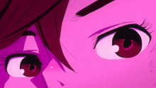 a close up of a person 's eyes in a pink background