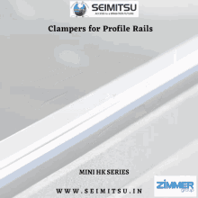 a flyer for seimitsu clampers for profile rails mini hk series