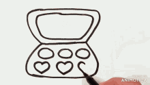 a person is drawing a makeup palette with hearts