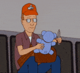a cartoon of a man holding a stuffed animal with the words " there 's no drugs " on the bottom