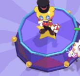 a cartoon character wearing a top hat and bow tie is holding a balloon