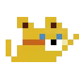 a pixel art drawing of a dog with a red collar