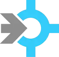 a blue circle with a gray arrow in the middle